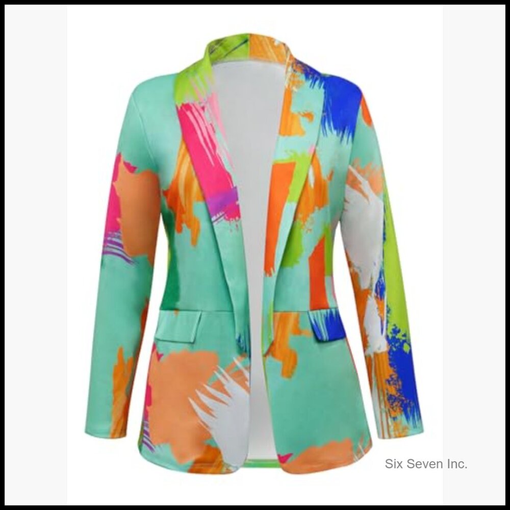 Polyester Blazer Jacket Open Front Long Sleeve Bu… - image 5
